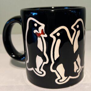 Black & White Embossed Tuxedo Penguins with Red Bow Ties Ceramic Mug